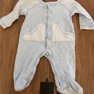 Cozy Light Blue Baby Footie with Pockets
